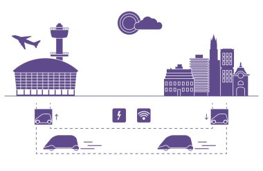 Yüksek hızlı ulaşım Havaalanı şehirden gelen yolcu. Bilimsel ve teknik ilerleme. Yeni teknoloji.