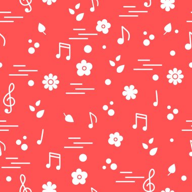 Dikişsiz desen notlar, çiçekler, yapraklar. Şablon tasarım, kumaş, yazdırma.