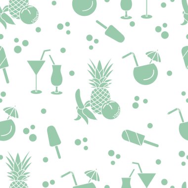 Kokteyller, dondurma, ananas, portakal, muz ile Seamless modeli. Yaz dinlenme kavramı.