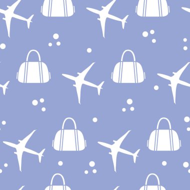 Uçaklar ve çantaları ile Seamless modeli. Tasarım poster ya da baskı için.