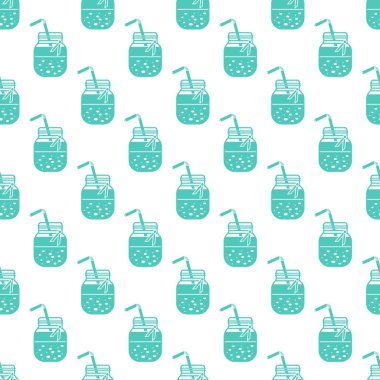 Güler yüzlü kavanoz ve tüpler ile Seamless modeli. Sağlıklı beslenme alışkanlıkları. Kolay pişirme işlemi.