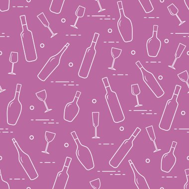 Dikişsiz desen şarap bardakları ve şarap şişeleri. Şarap yapma. Tatmak. Sommelier.