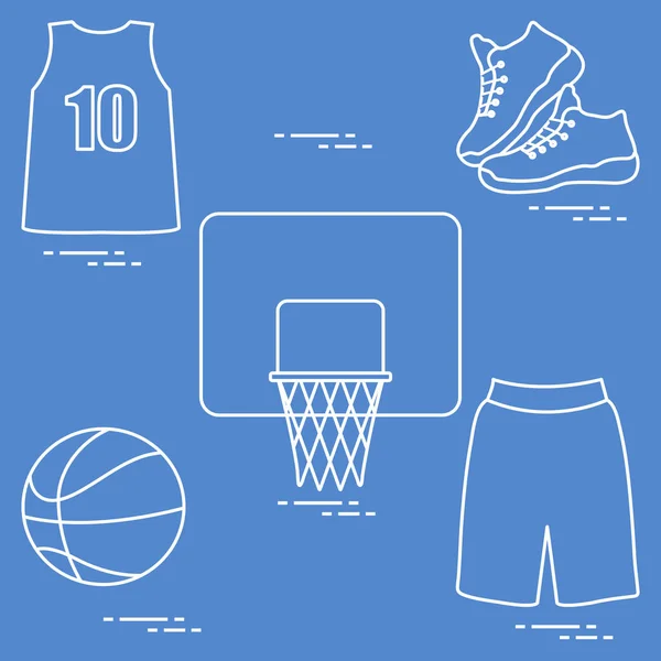Sportuniform Und Ausrüstung Für Basketball Basketballkorb Hemd Turnschuhe Kurze Hosen — Stockvektor