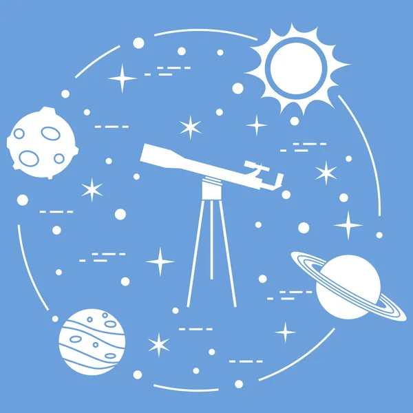 Ciencia Telescopio Sol Luna Planetas Estrellas Exploración Espacial Astronomía — Vector de stock
