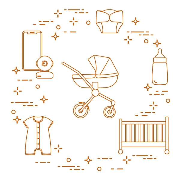 Bebekler için ürünler. Puset, beşik, Bebek telsizi, şişe, su geçirmez Külot, Tulum.