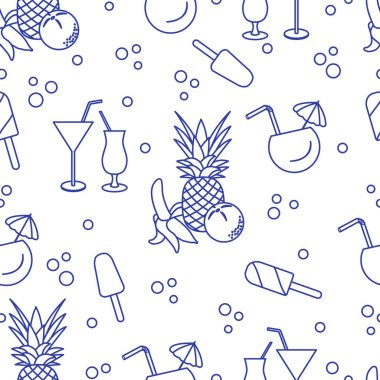 Kokteyller, dondurma, ananas, portakal, muz ile Seamless modeli. Yaz dinlenme kavramı.