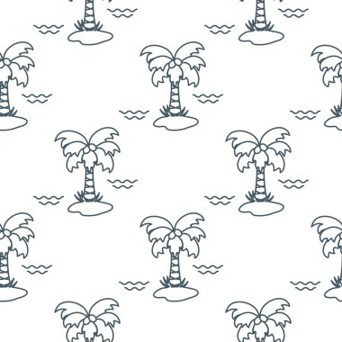 Palmiye ağaçları, hindistancevizi ve dalgalar ile Seamless modeli. Tasarım kartpostal, davet, afiş için.