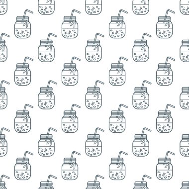 Güler yüzlü kavanoz ve tüpler ile Seamless modeli. Sağlıklı beslenme alışkanlıkları. Kolay pişirme işlemi.