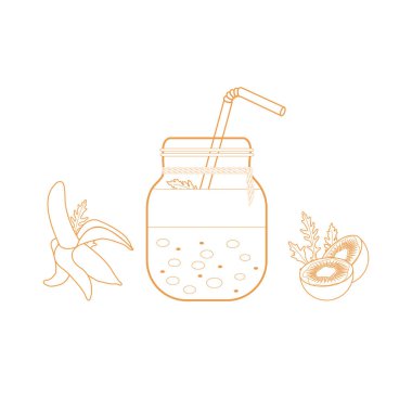 Smoothies ve güler yüzlü yapmak için malzemeler ile jar. Sağlıklı beslenme alışkanlıkları. Kolay pişirme işlemi.