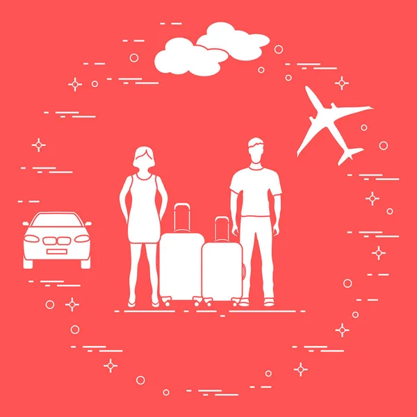 男人和女人的手提箱 暑假时间 — 图库矢量图片