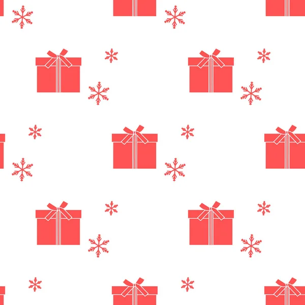 Безшовний Візерунок Подарунковими Коробками Пов Язаними Стрічками Сніжинками Дизайн Листівки — стоковий вектор