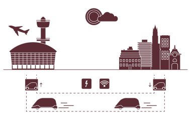 Yüksek hızlı ulaşım Havaalanı şehirden gelen yolcu. Bilimsel ve teknik ilerleme. Yeni teknoloji.