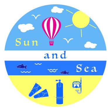 Güneş, bulutlar, kuşlar, hava balonu, deniz, dalgalar, balık, plaj, maske, Tüp, palet, oksijen tüpü.