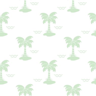 Palmiye ağaçları, hindistancevizi ve dalgalar ile Seamless modeli. Tasarım kartpostal, davet, afiş için.