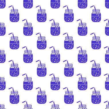 Güler yüzlü kavanoz ve tüpler ile Seamless modeli. Sağlıklı beslenme alışkanlıkları. Kolay pişirme işlemi.