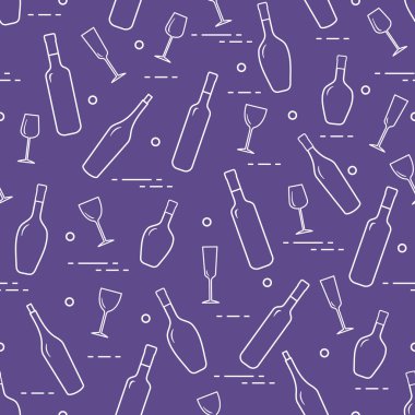 Dikişsiz desen şarap bardakları ve şarap şişeleri. Şarap yapma. Tatmak. Sommelier.