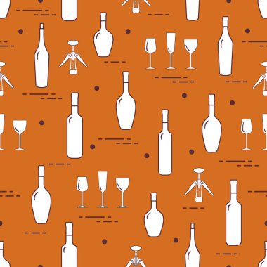 Şarap, Gözlük, tirbuşon, şarap şişeleri seamless modeli. Şarap yapma. Tatmak. Sommelier.
