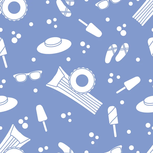 Şişme yatak, şişme daire, dondurma, şapka, Gözlük, plaj terlikleri ile Seamless modeli. Yaz dinlenme kavramı.