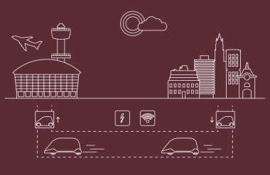 Yüksek hızlı ulaşım Havaalanı şehirden gelen yolcu. Bilimsel ve teknik ilerleme. Yeni teknoloji.