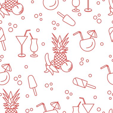 Kokteyller, dondurma, ananas, portakal, muz ile Seamless modeli. Yaz dinlenme kavramı.