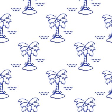 Palmiye ağaçları, hindistancevizi ve dalgalar ile Seamless modeli. Tasarım kartpostal, davet, afiş için.