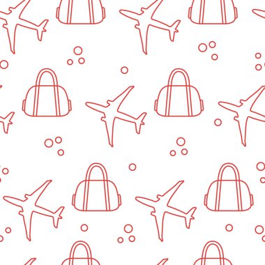 Uçaklar ve çantaları ile Seamless modeli. Tasarım poster ya da baskı için.