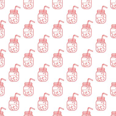 Güler yüzlü kavanoz ve tüpler ile Seamless modeli. Sağlıklı beslenme alışkanlıkları. Kolay pişirme işlemi.