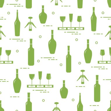 Şarap, Gözlük, tirbuşon, şarap şişeleri seamless modeli. Şarap yapma. Tatmak. Sommelier.