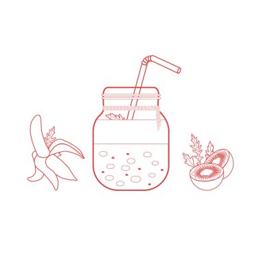 Smoothies ve güler yüzlü yapmak için malzemeler ile jar. Sağlıklı beslenme alışkanlıkları. Kolay pişirme işlemi.