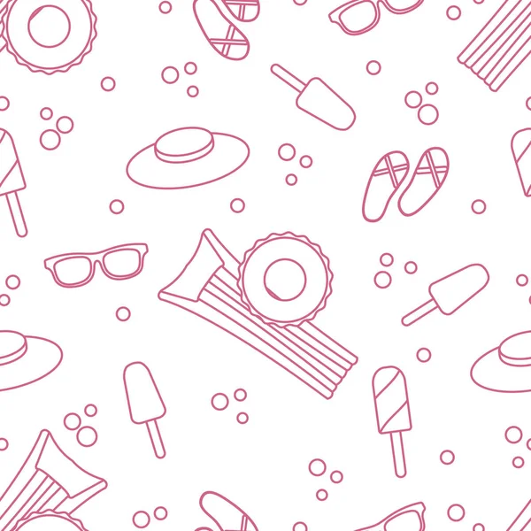 Şişme yatak, şişme daire, dondurma, şapka, Gözlük, plaj terlikleri ile Seamless modeli. Yaz dinlenme kavramı.
