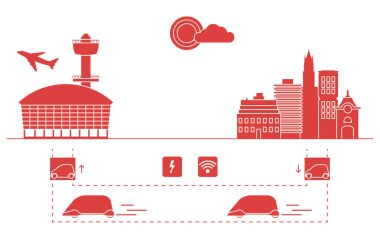 Yüksek hızlı ulaşım Havaalanı şehirden gelen yolcu. Bilimsel ve teknik ilerleme. Yeni teknoloji.