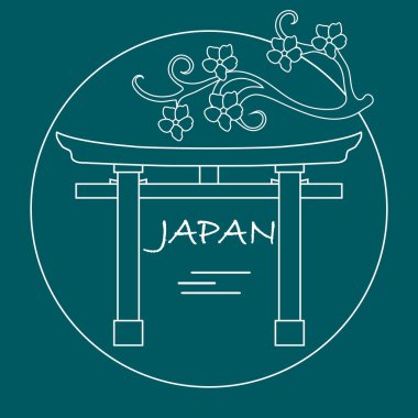 Kiraz çiçekleri ve yakın, ritüel gates dalı. Japonya geleneksel tasarım öğeleri. Seyahat ve eğlence.
