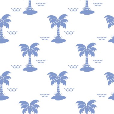 Palmiye ağaçları, hindistancevizi ve dalgalar ile Seamless modeli. Tasarım kartpostal, davet, afiş için.