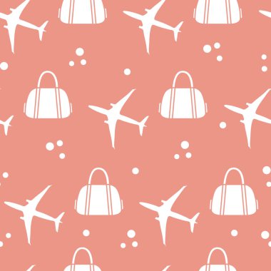 Uçaklar ve çantaları ile Seamless modeli. Tasarım poster ya da baskı için.