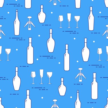Şarap, Gözlük, tirbuşon, şarap şişeleri seamless modeli. Şarap yapma. Tatmak. Sommelier.