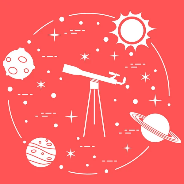 Ciência Telescópio Sol Lua Planetas Estrelas Exploração Espacial Astronomia — Vetor de Stock