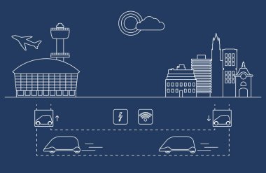 Yüksek hızlı ulaşım Havaalanı şehirden gelen yolcu. Bilimsel ve teknik ilerleme. Yeni teknoloji.