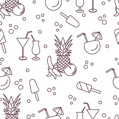 Kokteyller, dondurma, ananas, portakal, muz ile Seamless modeli. Yaz dinlenme kavramı.