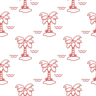 Palmiye ağaçları, hindistancevizi ve dalgalar ile Seamless modeli. Tasarım kartpostal, davet, afiş için.