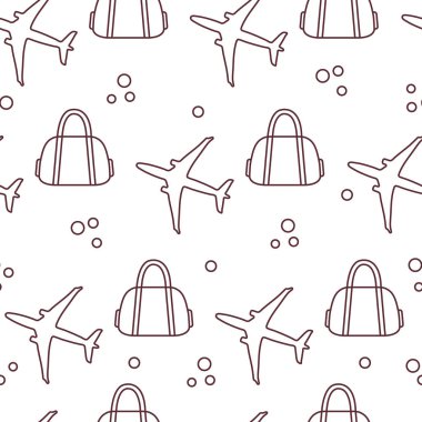 Uçaklar ve çantaları ile Seamless modeli. Tasarım poster ya da baskı için.