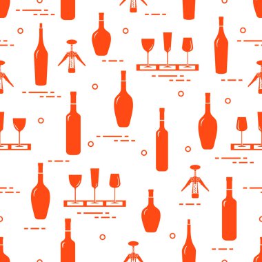 Şarap, Gözlük, tirbuşon, şarap şişeleri seamless modeli. Şarap yapma. Tatmak. Sommelier.