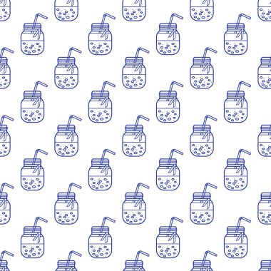 Güler yüzlü kavanoz ve tüpler ile Seamless modeli. Sağlıklı beslenme alışkanlıkları. Kolay pişirme işlemi.