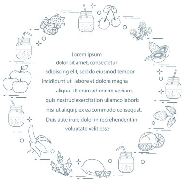 Smoothies ve güler yüzlü yapmak için malzemeler ile jar. Sağlıklı beslenme alışkanlıkları. Kolay pişirme işlemi.