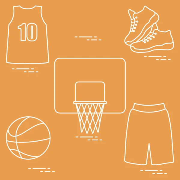 Спортивная Форма Снаряжение Баскетбола Баскетбольная Корзина Рубашка Кроссовки Шорты Мяч — стоковый вектор