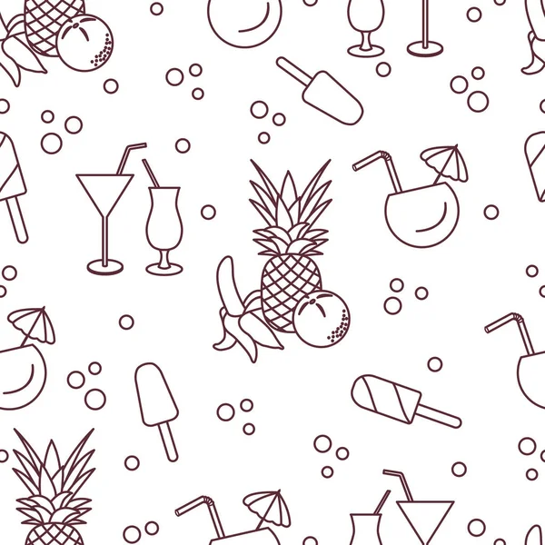 Kokteyller, dondurma, ananas, portakal, muz ile Seamless modeli. Yaz dinlenme kavramı.