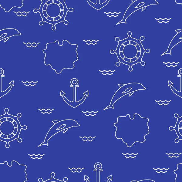 Yunuslar, çapa, direksiyon, dalgalar, Adaları ile Seamless modeli. Yaz eğlence.