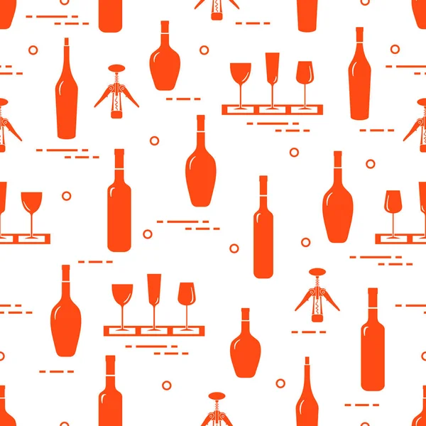 Şarap, Gözlük, tirbuşon, şarap şişeleri seamless modeli. Şarap yapma. Tatmak. Sommelier.