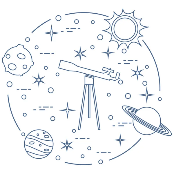 Ciencia Telescopio Sol Luna Planetas Estrellas Exploración Espacial Astronomía — Archivo Imágenes Vectoriales