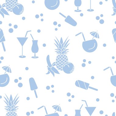 Kokteyller, dondurma, ananas, portakal, muz ile Seamless modeli. Yaz dinlenme kavramı.