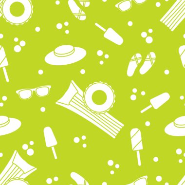 Şişme yatak, şişme daire, dondurma, şapka, Gözlük, plaj terlikleri ile Seamless modeli. Yaz dinlenme kavramı.